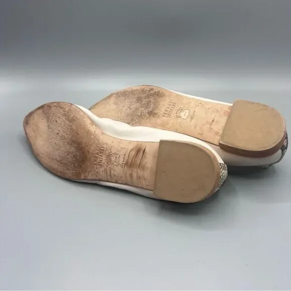 Stuart Weitzman Cream and Black Leather Snakeskin Women's Flats - Picture 5 of 6